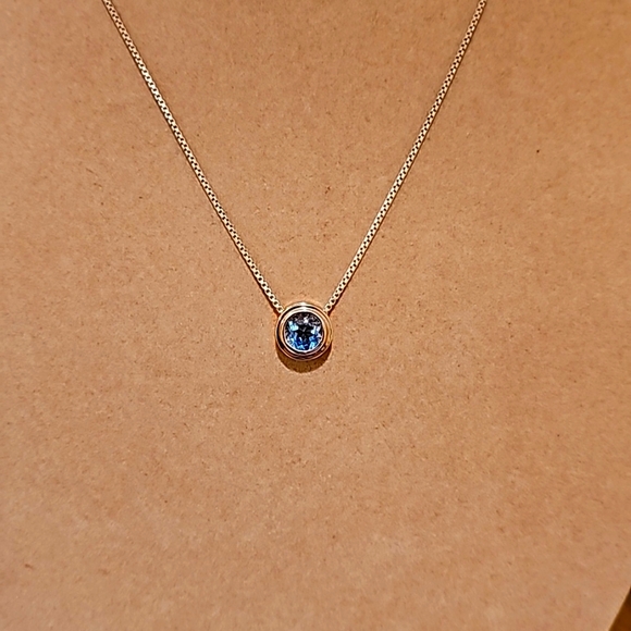 14KT WHITE Gold natural Blue Topaz pendant slide with chain - Picture 2 of 5